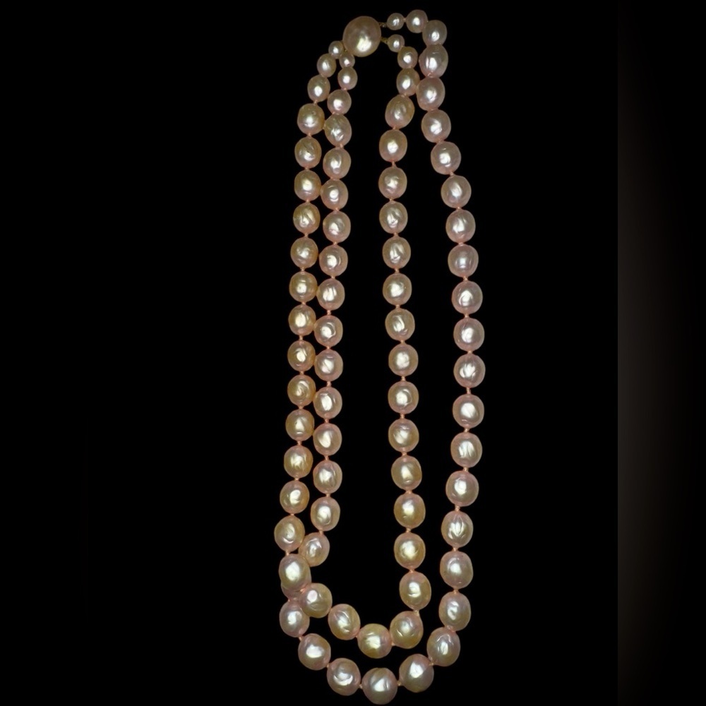 Vintage Double 12” heavier strands of medium faux pearls- textured- SEE PICS